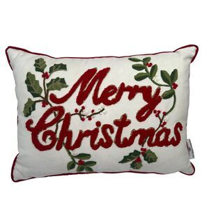 The Royal Standard Merry Christmas Throw Pillow Embroidered Zippered 13 X 18 In